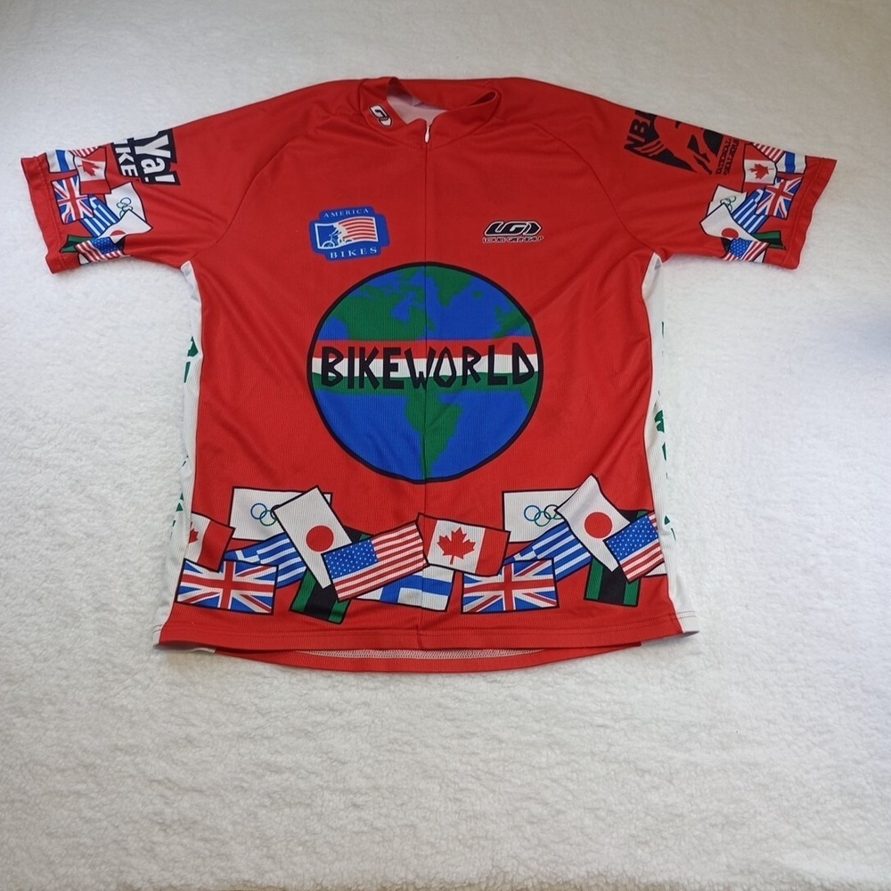 Men`s Large Red Multicolored Cycling Bike Jersey Paducah KY Bike World‎